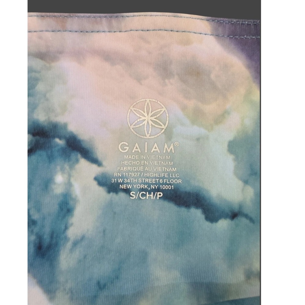 Gaiam Womens High Waisted Yoga Leggings Blue Purple Watercolor Print Pockets S - Picture 9 of 11